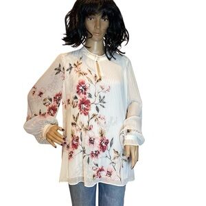 WHBM White House Black Market Precise Pleated White Floral Blouse Top Size 8 NWT